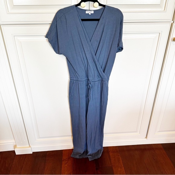 Michael Stars Women’s Blue Chelan Faux Wrap Front Jumpsuit Short Sleeve Cotton S - Picture 3 of 10